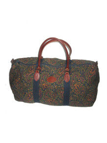 Vintage Gap Multi-color Floral Leaf Paisley Print Canvas Denim Leather Large Multi-functional Duffle Tote Gym Handbag