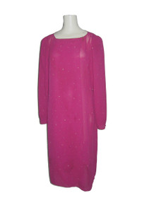 Vintage Jody California Magenta Multi-color Printed Overlap Asymmetrical Overlay Long Disco Wrap Dress