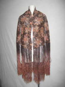 Vintage Multi-color Floral Lace Long Ombre Knotted Fringe Piano Shawl