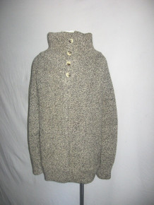  Vintage Norsewear New Zealand Made Pure Virgin Wool Heavy Buttoned High & Wide Collar Long Dolman Sleeve Oatmeal Marled Heather Oversize Boyfriend Pullover Sweater 