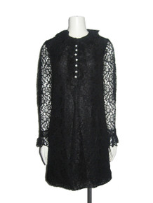 Vintage Rothschild's Black Floral Lace Ruffled Short Mini Mod Dress 