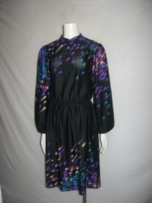Vintage Tony Rucco For Alper Schwartz Black Multi-color Paint Splash Print Secretary Disco Dress