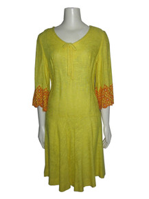 Vintage Sakowitz Houston Yellow Orange Embroidered Eyelet Drop Waist Short Dress