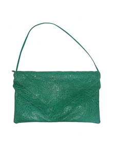 Green Overlay Flap Closure Textured Inlay Vintage Leather Handbag