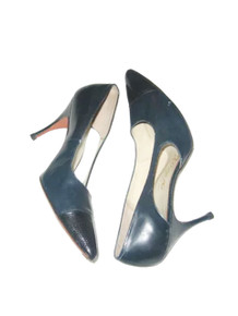 Vintage Palizzio Ancora Last Stamped July 30 1965 Teal Blue Two Tone Cut Out Pointed Toe High Heel Leather Classic Pumps Shoes 