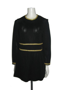 Vintage Black Metallic Gold Soutache Trim Short Mini Mod Dress  
