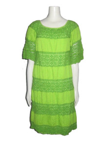 Vintage Vendome Green Pin Tuck Scallop Lace Crochet Hippie Boho Mexican Peasant Wedding Festival Dress