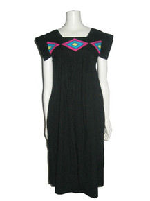 Vintage Black Multi-color Geometric Space Age Smock Caftan Dress 