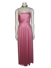 Vintage Pink Draped Shirred Strappy Long Disco Mod Grecian Dress 