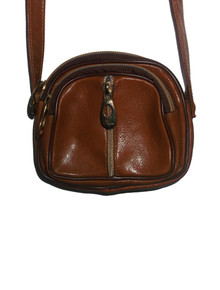 Vintage Emil Small Brown Paisley Print Lined Leather Crossbody Handbag