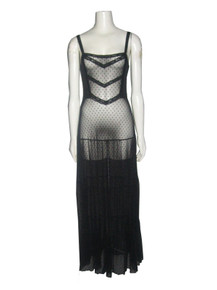 Intimately Free People Black See Thru Mesh Dot Lace Tiered Strappy Long Slip Dress 