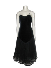 Vintage Jackie Bernard For Eklektic Black Rayon Silk Velvet Polka Dot Tulle Strappy Gathered Party Dress