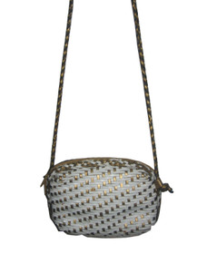 Vintage M & A Handbags Exclusively Designed By Miriam Gold White Leather Woven Braided Cross Body Handbag