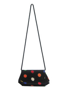 Vintage  Silk Scapes Black Multi-color Vibrant Painted Polka Dot Fabric Cross Body Handbag