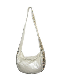Vintage Jenny Tee Pearl Gold Silver Studs Leather Boho Wide Strap Crossbody Hobo Handbag