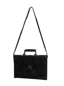 Vintage John Weitz Black Embossed Genuine Leather Dual Strap Handle Compartment Satchel Handbag