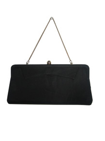 Vintage Black Gold Tone Decorative Clasp Closure Bow Detail Fabric Envelope Evening Handbag 