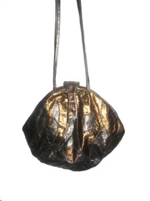 Vintage Metallic Pewter Bronze Floral Print Patchwork Color Block Double Strap Cross Body Leather Clutch Handbag