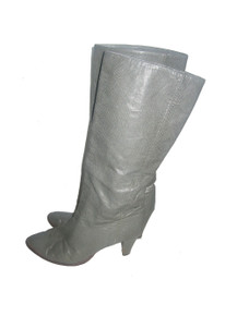 Vintage Golo Grey Textured Leather High Heel Slouchy Disco Boho Knee Boots