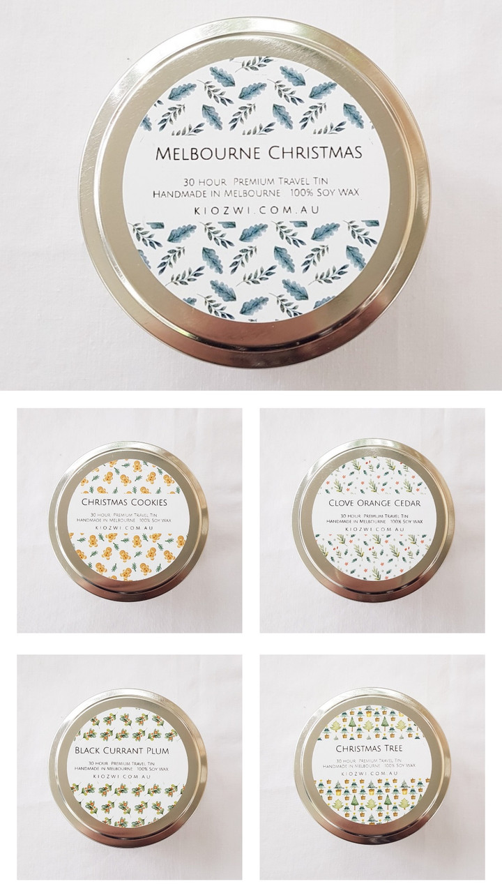 Lg 40hr CHRISTMAS SUGAR PLUMS Scented ORGANIC SOY CANDLE TIN Travel /& Camping