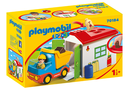 Playmobil 1.2.3 - Dump Truck, Garbage Truck with Garage PMB70184