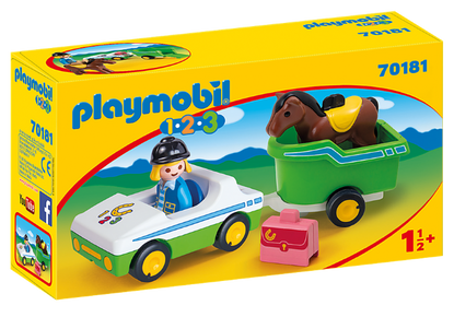 Playmobil 1.2.3 - Car with Horse Trailer PMB70181