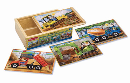 Melissa & Doug - Construction Vehicles Puzzle in a Box Wooden Jigsaw for Children MND3792