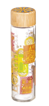 Cypress Home Jardin Botanique Glass Water Bottle with Bamboo Lid, 19 ounces