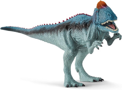 Schleich Cryolophosaurus toy with movable jaw open displaying sharp teeth