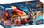 Playmobil Burnham Raiders Fire Ship (PMB70641) with cannons, flame projectiles, and armored warrior figures on a floating medieval-style vessel.