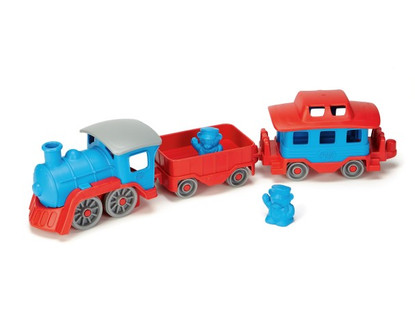 Close-up of the Green Toys Train showing easy-to-grip design for young children.