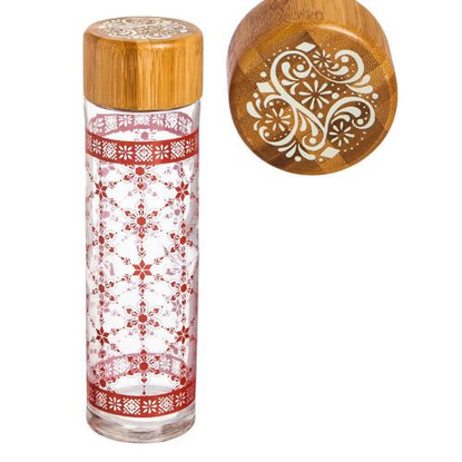Cypress Home Warmth of the Season Glass Water Bottle with Bamboo Lid, 19 ounces