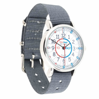 EasyRead TIme Teach Watch - Red/Blue - Past/To - Grey Strap