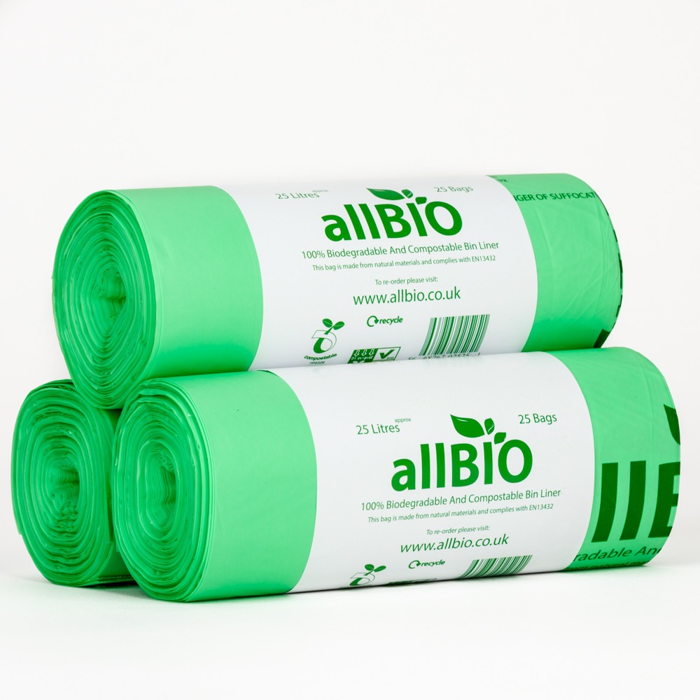 allBIO 8 Litre Extra Thick Compostable Food Waste Kitchen Caddy Liners/Bin Bags 