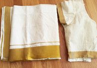 Indian Sari - Off White Gold Borders plus Sari Blouse