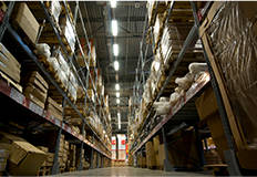 A Warehouse with many shelves and boxes.