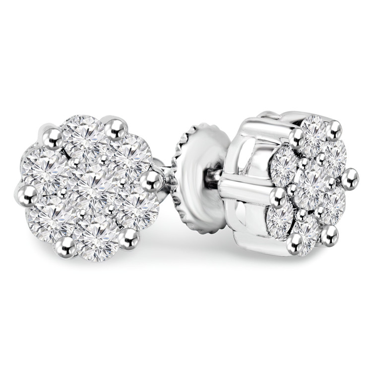1/2 CTW Round Diamond Cluster Stud Earrings in 14K White Gold (MDR160008)
