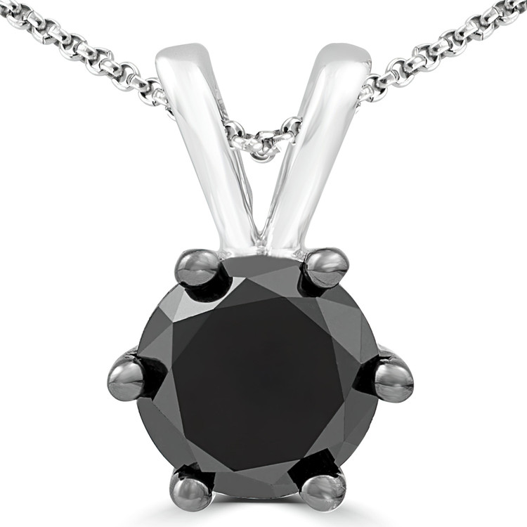 1/2 CT Round Black Diamond 6-Prong Solitaire Pendant Necklace in 10K White Gold (MDR160011)