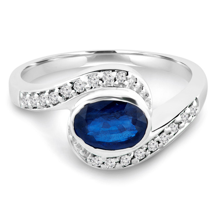 1 1/10 CTW Oval Blue Sapphire Bypass Cocktail Engagement Ring in 14K White Gold (MDR170020)