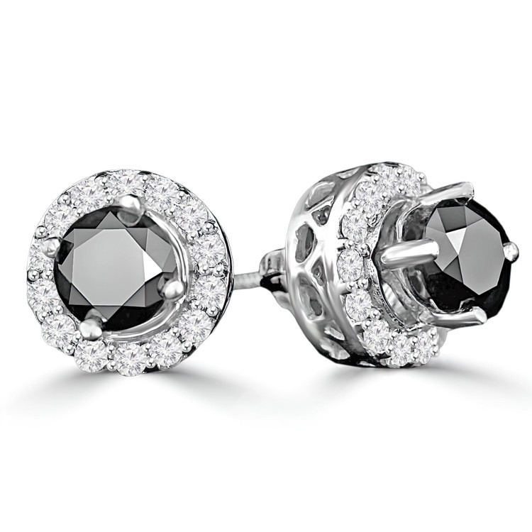 2/3 CTW Round Black Diamond Halo Stud Earrings in 14K White Gold (MDR170027)