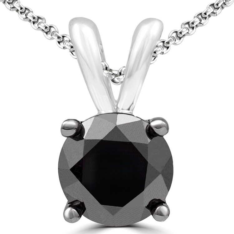 1 1/2 CT Round Black Diamond 4-Prong Solitaire Pendant Necklace in 10K White Gold (MDR170028)