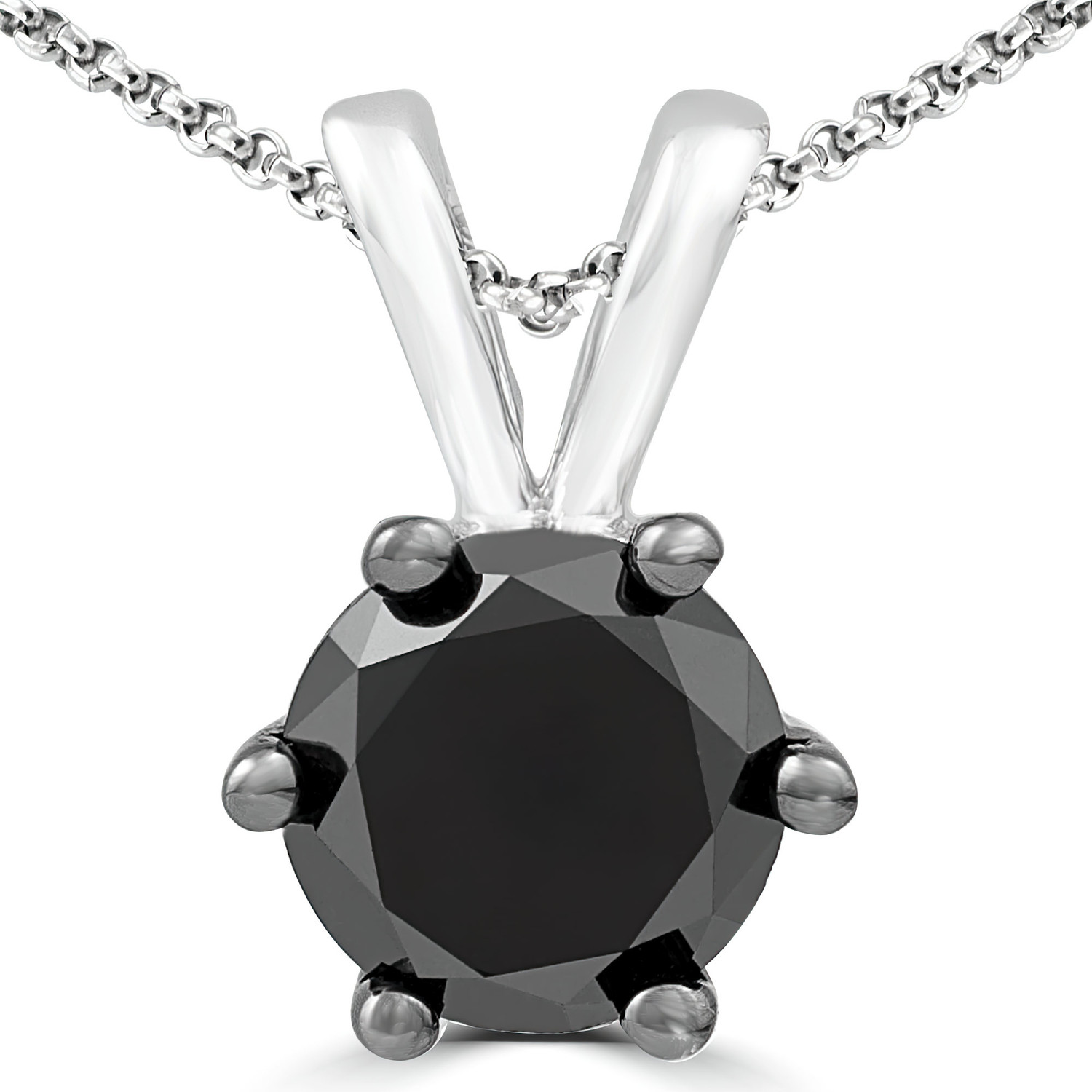 4/5 CT Round Black Diamond Solitaire Pendant Necklace in 10K White Gold (MDR170036)