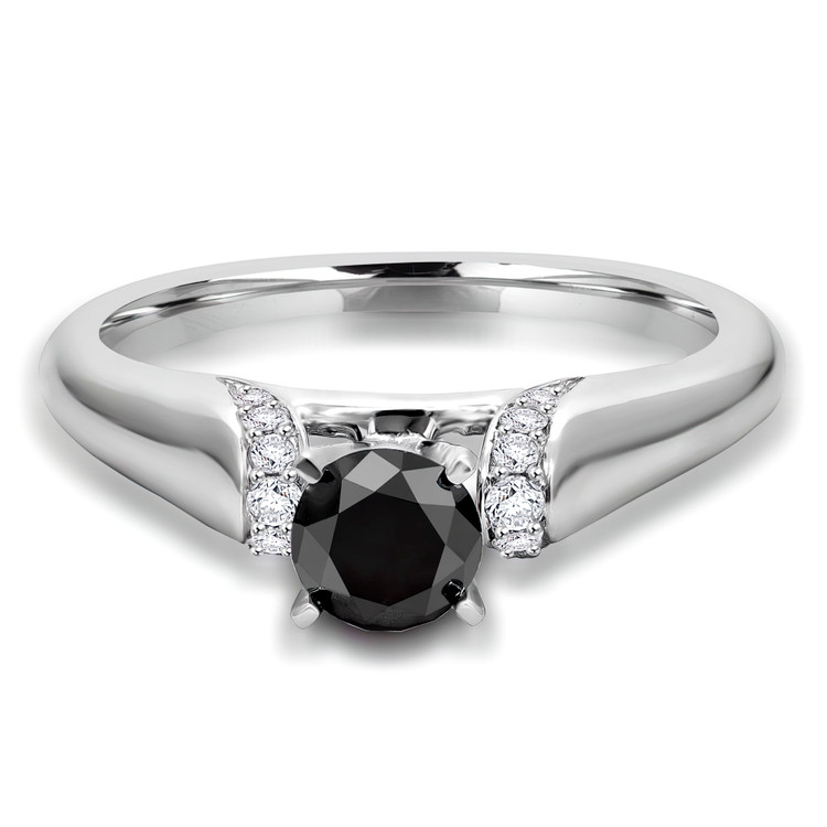 5/8 CTW Round Black Diamond Solitaire with Accents Engagement Ring in 14K White Gold (MDR170039)