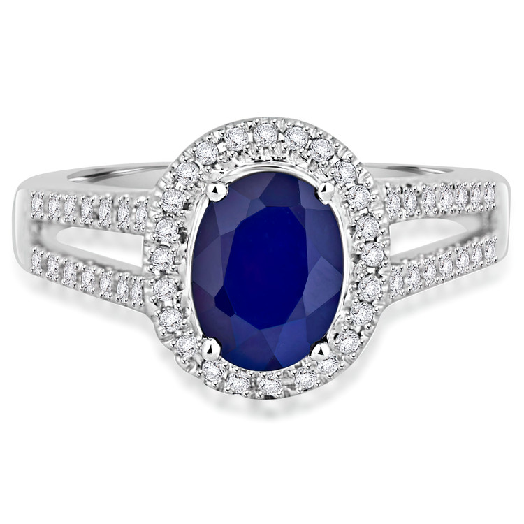 1 4/5 CTW Oval Blue Sapphire Split Shank Halo Cocktail Engagement Ring in 14K White Gold (MDR170043)