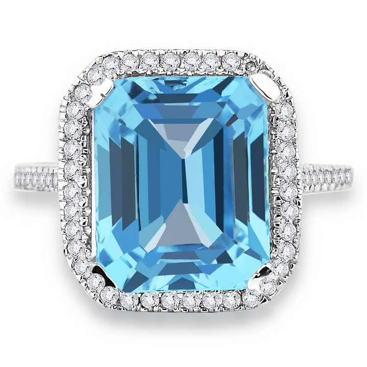 7 3/8 CTW Emerald Blue Topaz Halo Cocktail Engagement Ring in 14K White Gold (MDR170044)