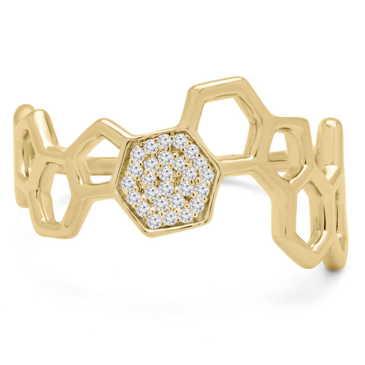 1/8 CTW Round Diamond Honeycomb Cocktail Ring in 14K Yellow Gold (MDR170075)