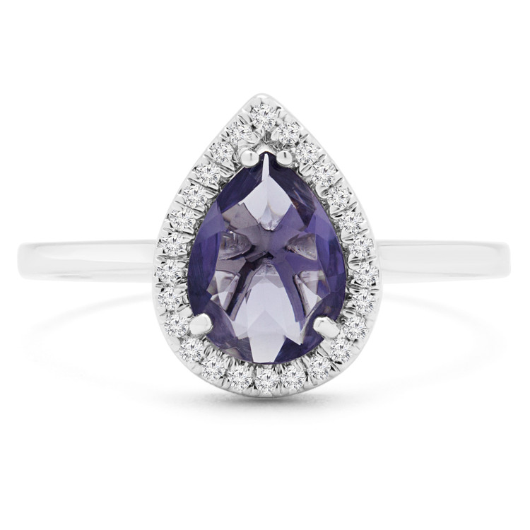 3/4 CTW Pear Purple Iolite Pear Halo Cocktail Engagement Ring in 14K White Gold (MDR170080)