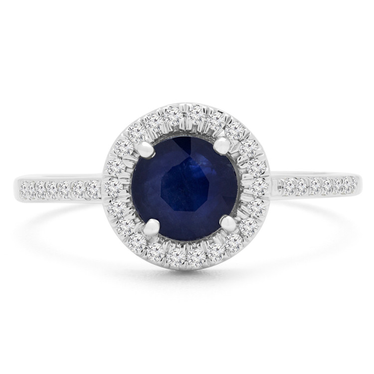 1 1/10 CTW Round Blue Sapphire Halo Cocktail Engagement Ring in 14K White Gold (MDR170081)