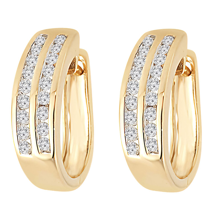1/2 CTW Round Diamond Two-Row Channel Set Huggie Earrings in 14K Yellow Gold (MDR170093)