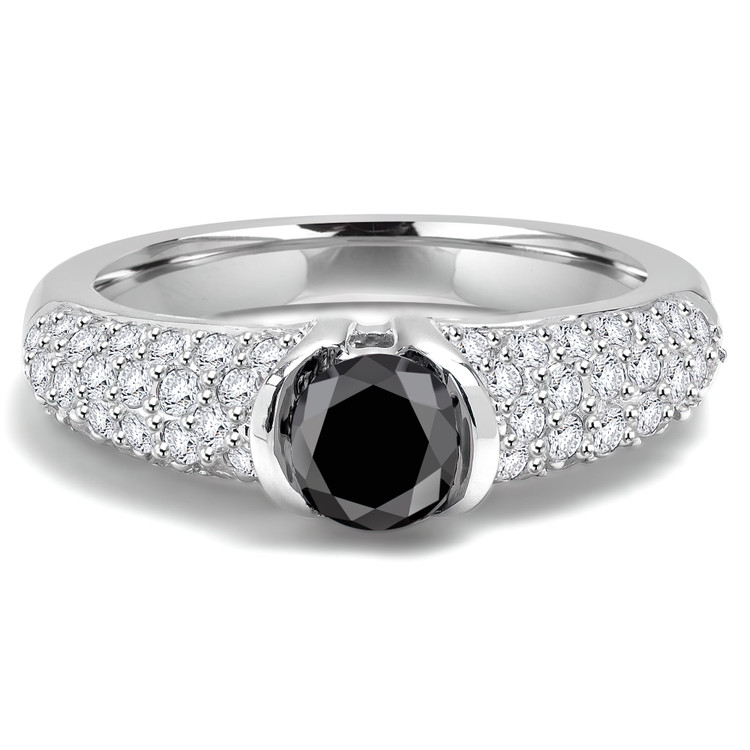 1 1/3 CTW Round Black Diamond Cocktail Ring in 14K White Gold (MDR170096)